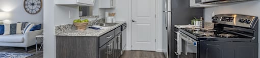 Remodeled Kitchen with Stainless Steel Appliances at Sandhurst Apartments, Ohio