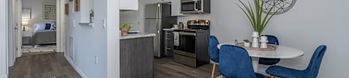 Family room view of kitchen and dining at Sandhurst Apartments, Zanesville, Ohio