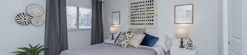 Bedroom interior decor with new gray carpet at Sandhurst Apartments, Ohio, 43701