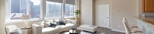 Modern Living Room With Kitchen View at Renaissance at the Power Building, Cincinnati, 45202