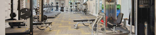the preserve at ballantyne commons fitness room with weights and cardio equipment