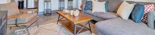 Living room with tons of natural light at Latitude at South Portland Apartment, Maine, 04106