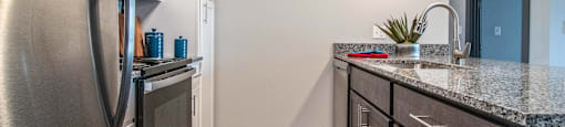 Refrigerator And Kitchen Appliances at Latitude at South Portland Apartment, Maine, 04106
