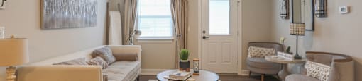 Luxurious furnished living room at Highland Hills Apartments in Grovetown, Georgia