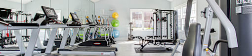 Renovated Fitness Center with equipment at Preserve  at Mill Creek, Buford