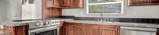 Beautiful wood style kitchen at Forest Vista, La Porte, TX