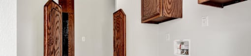 Beautiful wood cabinets and canteen doors at Forest Vista, La Porte, Texas