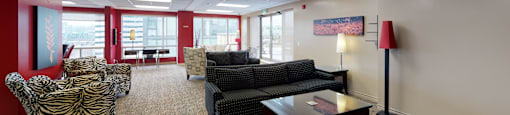 Social Room with sofa, chairs, and coffee table