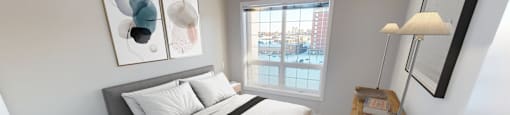 Bedroom with large bed and window