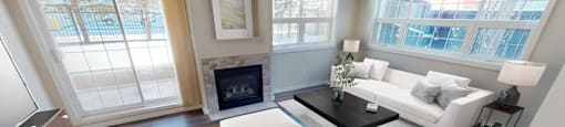 Living room with sofa and fire place