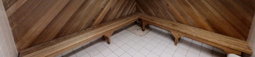 Entrance to sauna room, seating area