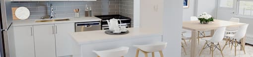 Open concept white kitchen in a 2 Bedroom unit at 360 Torrance