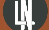 a white ln logo on an orange background