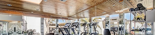a gym with treadmills and other exercise equipment