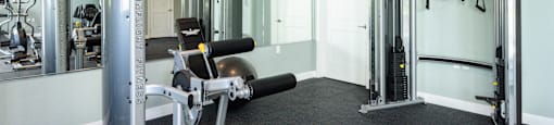 a gym with exercise equipment and mirrors in a home