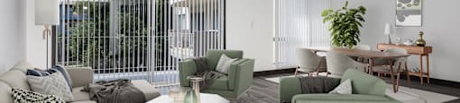 a living room with couches and chairs and a table
