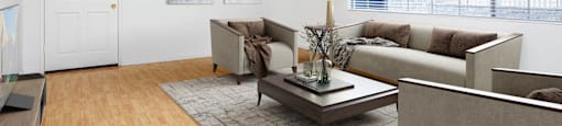 a living room with a couch and a coffee table