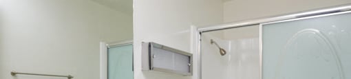 a bathroom with a sink and a shower and a toilet