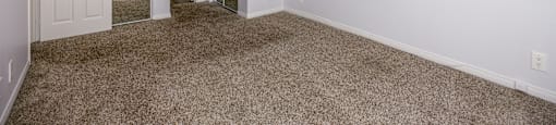 A room with white walls and carpeted floor.