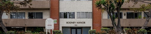 a building with a sign in front of it