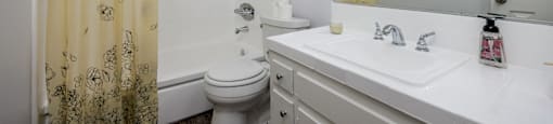 A bathroom with a toilet, sink, and shower curtain.