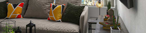a living room with a couch and a large window