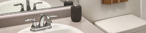 a bathroom with a sink and a mirror and a toilet