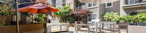 grilling area has covered tables