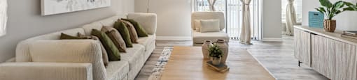 a living room with a couch and a coffee table