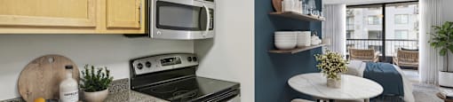 A kitchen with wooden cabinets and a black stove top oven.