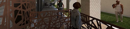 A woman and a dog are walking through a gate.