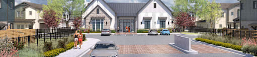 A modern house with a grey roof and white walls is surrounded by a fence and has a car parked in front.