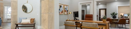 a dining room and living room with a table and chairs  at Hayden on West Ave, San Antonio, TX