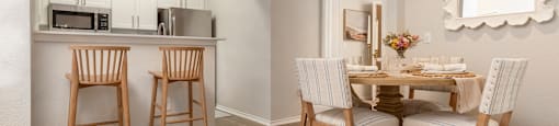 a dining room and kitchen with a table and chairs  at Hayden on West Ave, San Antonio, TX, 78216