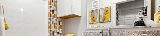 bathroom of an apartment at ironridge at hill country village