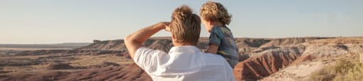 Dad and child near Senna at Canyon Trails Apartments