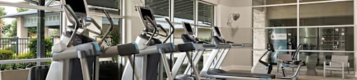 a gym with treadmills and elliptical machines