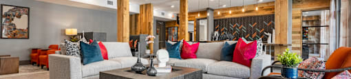 living room at the cannery at the packing district apartments
