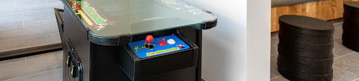 game room at the cannery at the packing district apartments