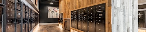 mail room at the cannery at the packing district apartments