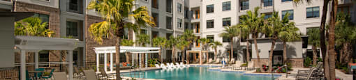 outdoor pool area at the cannery at packing district apartments