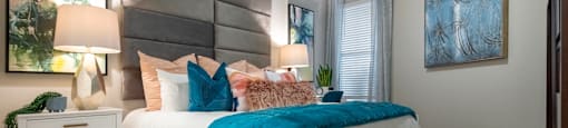 bedroom of an apartment at the cannery at the packing district