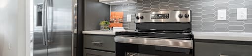 kitchen area of an apartment at the cannery at packing district