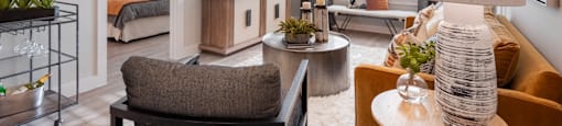 living room of an apartment at the cannery at packing district