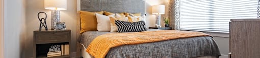 bedroom area of an apartment at the cannery at packing district