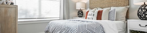 bedroom of an apartment at the cannery at packing district