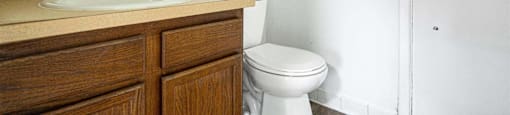 a bathroom with a sink toilet and a mirror
