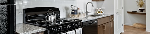 A black stove top oven with a pot on it.