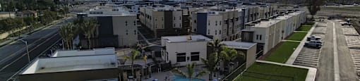 a view of the pool from the roof of a buildingat Westbury Apartments, Rancho Cucamonga, CA, 91739