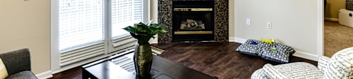 Living Room with Fireplace at The Larimore Apartments, Omaha, NE